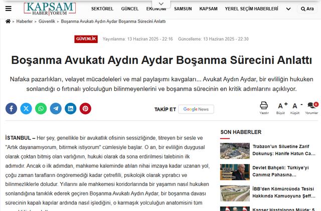 Kapsam Haber: Boşanma Avukatı Aydın Aydar Boşanma Sürecini Anlattı