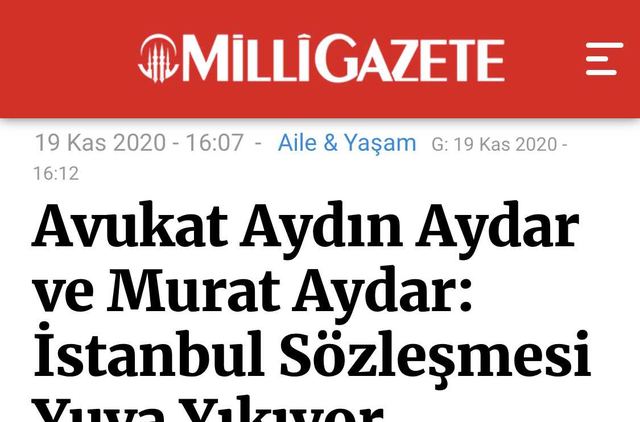 Milli Gazete: Avukat Aydın Aydar ve Murat Aydar: İstanbul Sözleşmesi Yuva Yıkıyor
