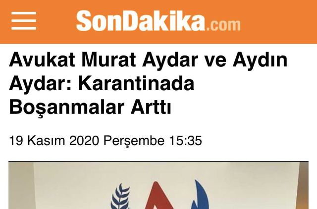 SonDakika.com: Avukat Murat Aydar ve Aydın Aydar: Karantinada Boşanmalar Arttı